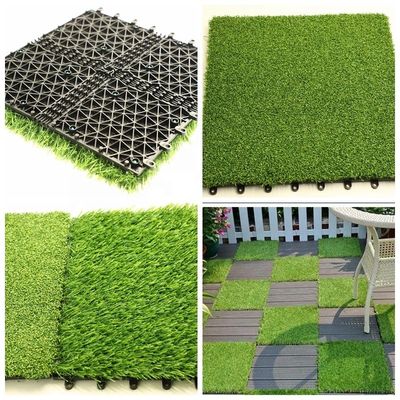 25-60mm Pile Height Artificial Grass Interlocking Tiles with Double PP NET PU Backing