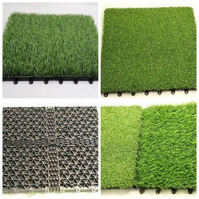 25-60mm Pile Height Artificial Grass Interlocking Tiles with Double PP NET PU Backing