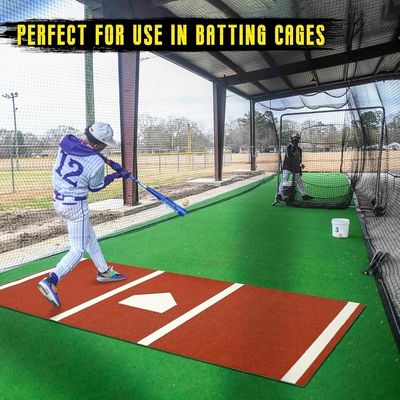 Baseball Synthetic Turf Red Batting Mat 12' X 6' for Residential Hitting Practice Pad
