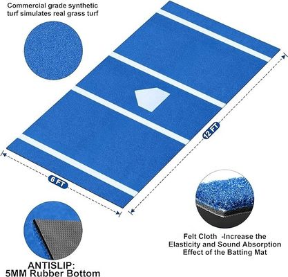 Baseball Synthetic Turf Red Batting Mat 12' X 6' for Residential Hitting Practice Pad