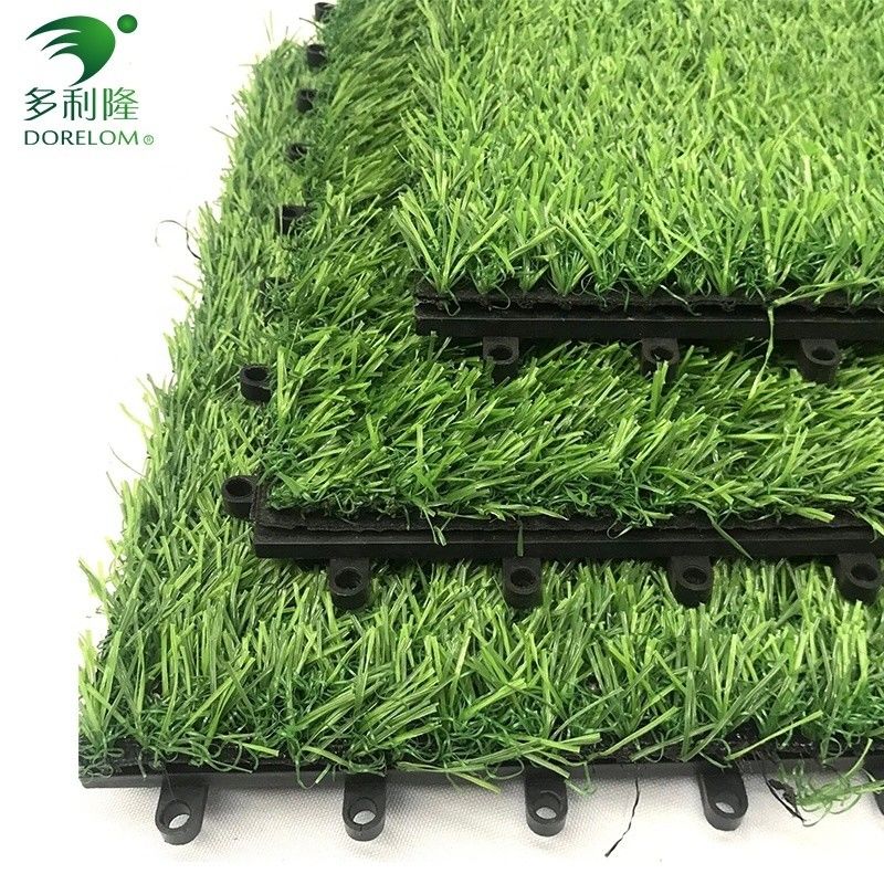 25-60mm Pile Height Artificial Grass Interlocking Tiles with Double PP NET PU Backing